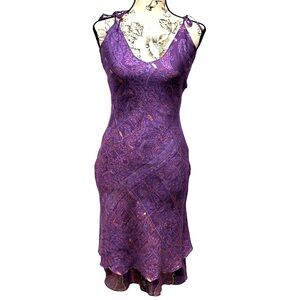 Vintage 80s Chai 100% Silk Purple Paisley Reversible Midi Dress Size Small